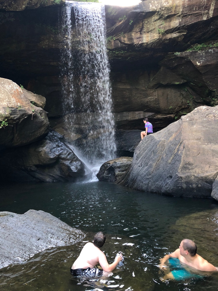 Take your kids camping
Swimming below the falls