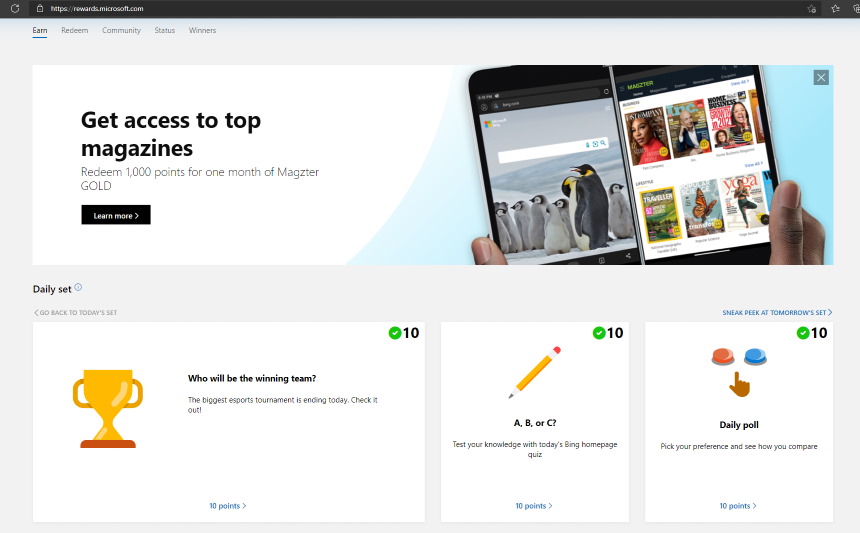 Microsoft Rewards daily set