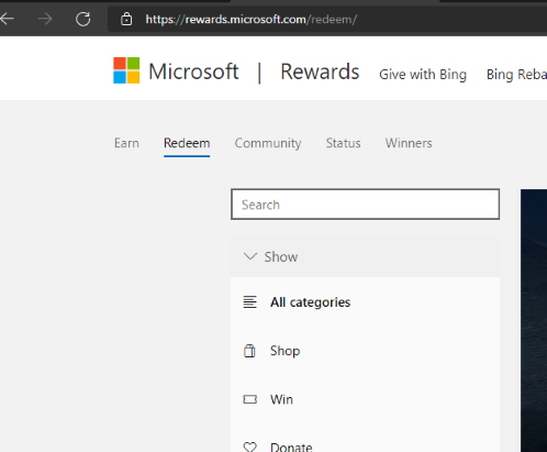 Redeeming Microsoft Rewards in your browser