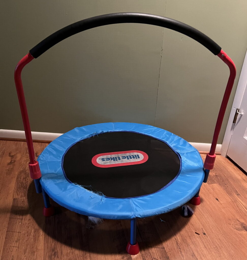 Get a small indoor trampoline to keep your toddler active during the winter